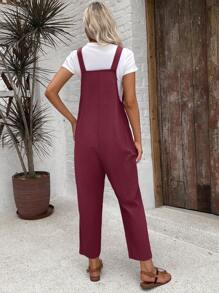 EMERY ROSE Women Minimalist Straight Leg Jumpsuit With Dual Pockets Women Overalls Korean Fashion