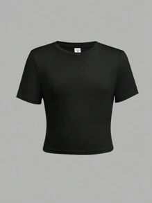 SHEIN 3pcs/Set Tween Girls Crew Neck Solid Color Comfy Short Sleeve T-Shirts - Hot Pink - View 5