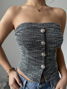 Calvaya Top corto tipo bandeau de tweed para mujer