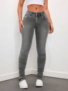 SHEIN ICON Low-Rise Stonewashed Flare Leg Jeans