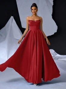 Glamrae Đầm Maxi trang trọng sang trọng, cao cấp, sang trọng, gợi cảm, đính sequins satin, váy dạ hội, váy dạ hội, cho khách dự tiệc cưới, tốt nghiệp, váy dự tiệc tối - Đỏ - Xem 4