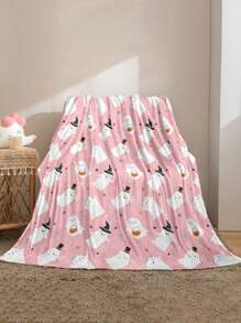 Cartoon Ghost Pattern Sofa Throw Blanket, Small Blanket & Nap Blanket,Fall Decor,Autumn Decor,Room Decor - Pink - View 9