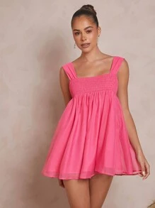 L'Amorae Back Bow Tie Details Mini Dress - Hot Pink - View 3