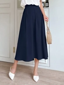 DAZY تنورة كاجوال متوسطة الطول بلون واحد بسيطة للنساء