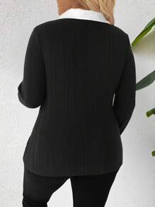 SHEIN LUNE Quần áo mùa thu cỡ lớn cho nữ màu tương phản tối giản dài tay thường ngày Áo mùa đông cho nữ Áo mùa đông Trang phục mùa đông Đồ công sở Áo polo cho nữ - Đen và trắng - Xem 4