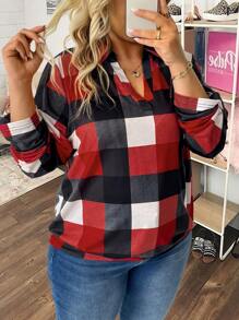 SHEIN LUNE T-shirt à manches réversibles et à imprimé à carreaux pour femmes grande taille, printemps été