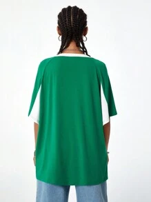 Coolane Áo thun in chữ cổ tròn tay ngắn màu cỡ lớn cho nữ - màu xanh lá - Xem 2