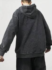 Manfinity LEGND 男式针织牛仔褪色灰色毛绒羊毛街头服饰熊图案宽松套头衫 - 淺灰色 - 查看 2