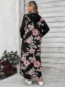 EMERY ROSE Women Floral Print Drop Shoulder Long Sleeve Pocket Hoodie Dress, Spring & Fall