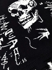 Manfinity LEGND Áo len cardigan rộng rãi Manfinity EMRG thu/đông cho nam có vai trễ và in chữ Halloween Áo len Halloween - Đen và trắng - Xem 3
