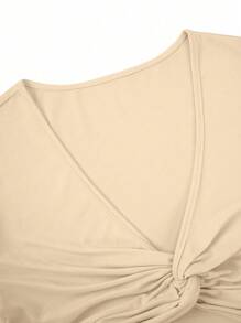 Flirla Women's V-Neck Twist Knot Long Sleeve Slim-Fit Elegantly Sweet Blouse