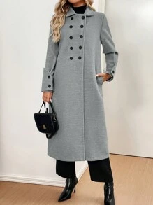 Calvaya Abrigo de punto de doble botonadura de unicolor simple para mujer, uso diario