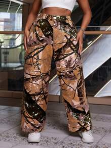 SHEIN SXY Plus Size Branch Print Straight Leg Jeans - Multicolor - View 1