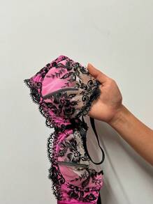 SHEIN Embroidered, Mature, Charming, Contrast Color, Underwire Bra For Women - Multicolor - View 6