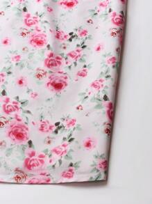 EMERY ROSE Women's Round Neck Floral Print Pleated Summer Blouse,Short Sleeve Tops - Multicolor - View 3