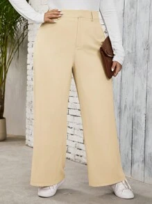 SHEIN LUNE Pantalones casuales de pierna ancha sólidos y holgados para mujer de talla grande de ropa de otoño, ropa de invierno, blazer casual de negocios, blazer de negocios para mujer