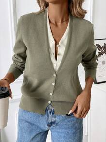 Chiquease Simple Style Colorblock Button-Up Knitted Cardigan - Multicolor - View 5