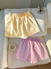 Comfortcana 2 pièces Short rayé simple, vêtements de détente décontracté - Jaune citron - Voir 2
