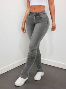 SHEIN ICON Low-Rise Stonewashed Flare Leg Jeans