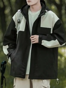 Chillumni Áo khoác có mũ trùm đầu có khóa kéo phía trước màu trơn có túi, trang phục thường ngày cho nam - màu đen - Xem 3