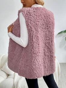 SHEIN LUNE Áo khoác vest không tay màu hồng mềm mại, phù hợp để mặc ngoài - Bụi hồng - Xem 2