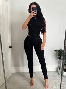 SHEIN SXY Sexy & elegantes dehnbares Strick Top für Damen mit asymmetrischem Saum und Glitzer