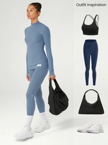 GLOWMODE FeatherFit™ Hochkragiges, figurformendes, langärmeliges Oberteil mit Daumenöffnungen für geringen Halt, für Yoga und den Alltag