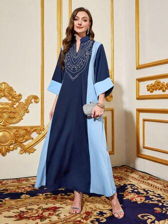 奢华串珠缝线，优雅侧腰带，修身剪裁，高贵而年轻的女士连衣裙，卡夫坦和贾拉比亚，女士奢华晚礼服，阿巴亚开斋节服装