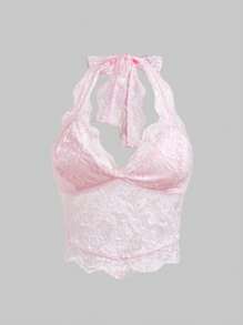 ROMWE Kawaii Sexy Lace Halter Plus Size Women Tank Top - Mauve Purple - View 1