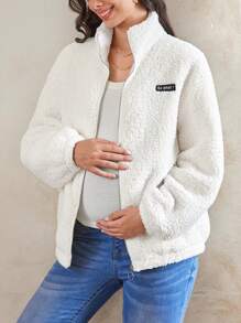 SHEIN Zwangerschaps Casual Ritssluiting Fluffy Losse Zwangerschaps Hoodie Jas, Voor de Winter