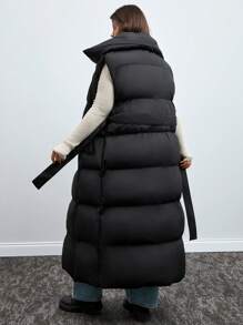 RueChic 女士加大碼超長袖無袖裝束冬季夾克 - 黑色 - 查看 2