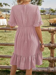 EMERY ROSE Vacation Leisure Solid Color Lace Contrast Dress