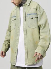 Manfinity Roghcode Vintage Washed Loose Fit Light Blue Casual Shirt For Men - Medium Wash - View 4