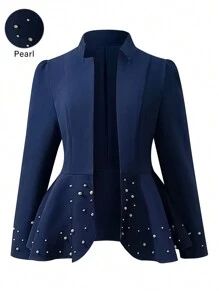 SHEIN Clasi Grote maten casual blazer met pofmouwen en kralen voor lente en herfst