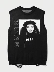 Manfinity EMRG Men's Figure Print Sleeveless Knit Tank Top Back To School Frank Ocean  Halloween Sweater