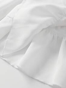 Camisa informal unicolor con volantes y ribete de volantes para niña preadolescente en primavera y otoño - Blanco - Ver 6