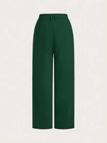 SHEIN Clasi Women's Solid Color Tapered Casual Office Pants In Fall/Winter - Dark Green - View 7