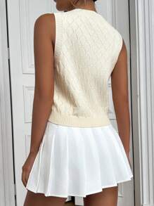 Chiquease Solid Cable Knit Sweater Vest - Apricot - View 2