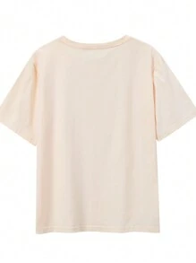 SHEIN Essnce 万圣节鬼魂印花圆领 T 恤、短袖休闲上衣，适合夏季和春季，女士服装 - 杏色 - 查看 2