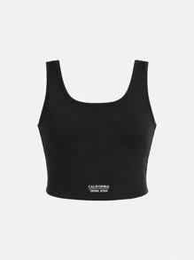 SHEIN Conjunto de ropa deportiva para niña preadolescente con top corto de unicolor y shorts - Negro - Ver 22