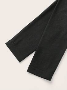 Tseoso Einfarbiges schwarzes tailliertes T-Shirt mit Rundhalsausschnitt und langen Ärmeln für Damen, Frühling/Sommer