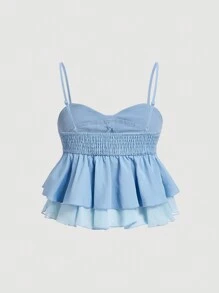 Tween Girl Sweet Ruffle Trim Camisole Tank Top, Summer