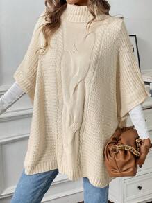 SHEIN ChicEase Suéter holgado casual con cuello alto, mangas de campana de raglan, detalle de giro y estampado floral, para primavera y otoño - Albaricoque - Ver 6