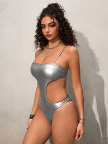 SHEIN Fashionable Silver Hollow-Out Backless Slim-Fit Jumpsuit - Silver - View 7
