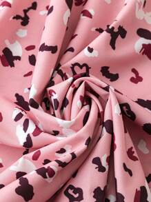 SHEIN LUNE 大码女式全身印花V领短袖优雅夏装 - 粉色 - 查看 5