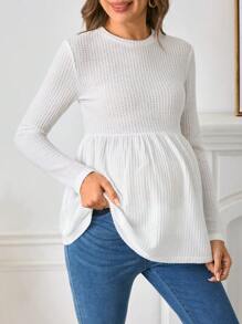 SHEIN Maternity Solid Peplum Tee   Fall Winter Tee - White - View 3