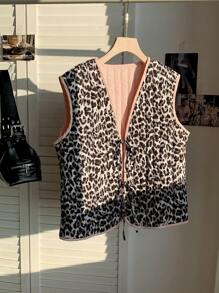 Comfortcana Cappotto imbottito con cappuccio reversibile a due vie con stampa leopardata per donne - Multicolore - Visualizzare 1