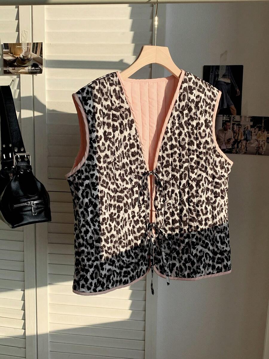Comfortcana Cappotto imbottito con cappuccio reversibile a due vie con stampa leopardata per donne - Multicolore - Visualizzare 1