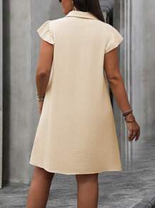 Flirla Plus Ruffle Trim Button Front Shirt Dress - Apricot - View 2