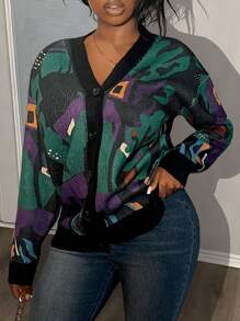 Slaydiva Lässiger Herbst- und Winter-Feenwald-Sweatshirt-Kartigan mit V-Ausschnitt, langen Ärmeln, dekorativen Knöpfen, lockere, Off-Shoulder Passform- für Frauen - Verschiedenfarbig - Übersicht 7